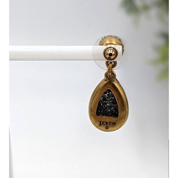 J. Crew Glittery Silver Tear Drop Shaped Druzy Like Smooth Gold Tone Earrings - Picture 9 of 11
